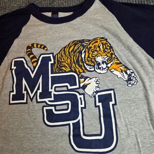 MSU Tigers Tultex Raglan T-Shirt Medium Gray Blue Baseball Tee College Apparel